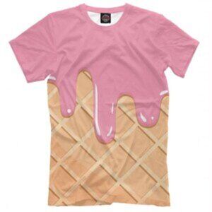 Ice Cream Trompe-l'oeil T-Shirt in Pink and Light Brown